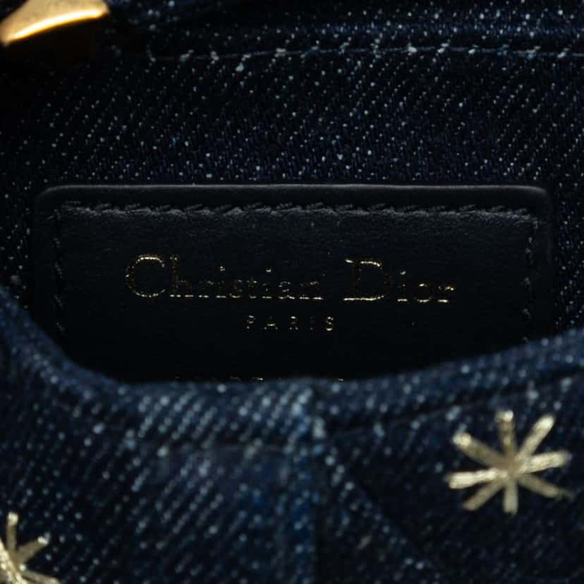 Dior Micro Denim Embroidered Saddle Bag Blue Denim Good condition - Box View