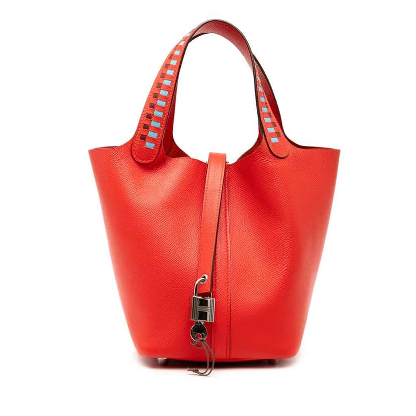 Hermès Epsom Tressage Picotin Lock 18 Red Leather Good condition - Front View