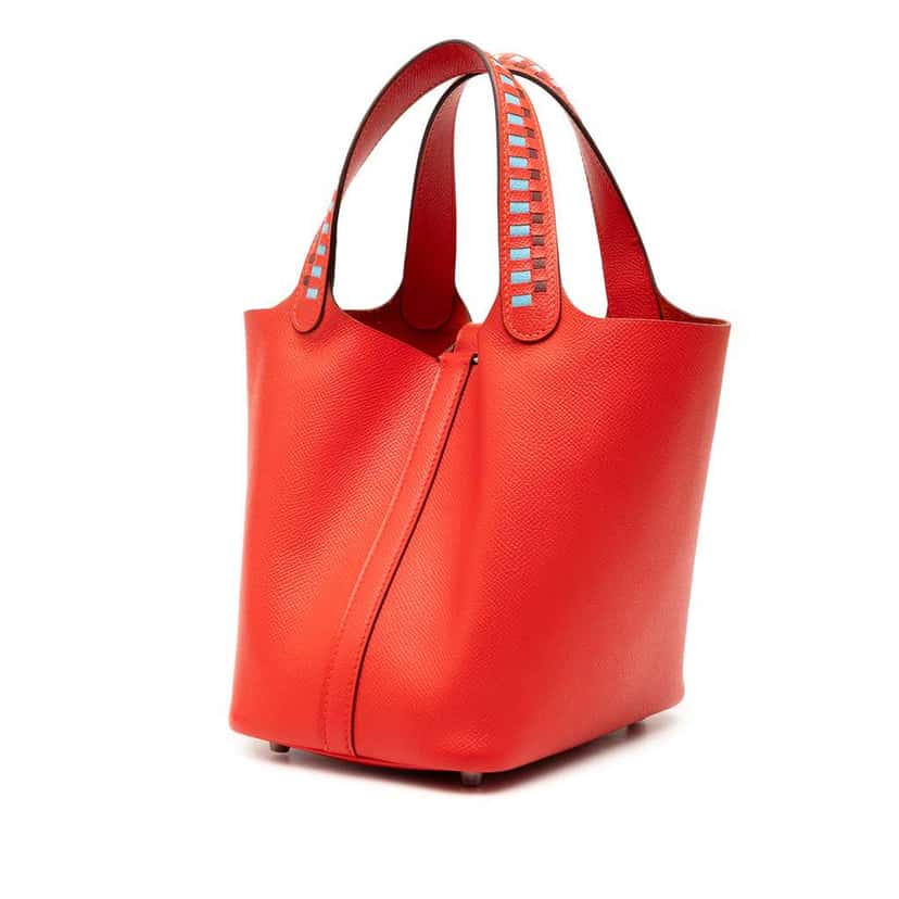 Hermès Epsom Tressage Picotin Lock 18 Red Leather Good condition - Back View