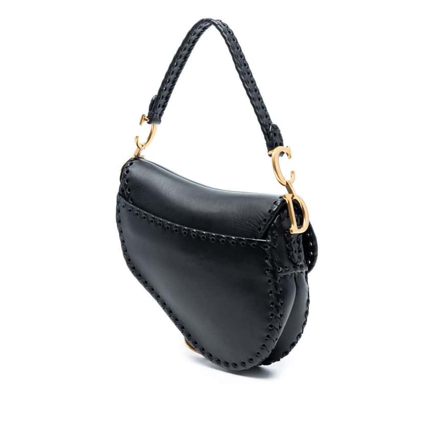 Dior Smooth Calfskin Braided Saddle Bag Black Leather Good condition - Back View