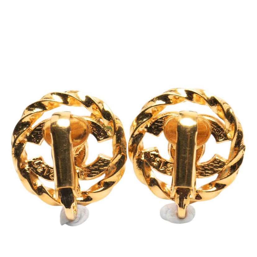 Chanel Gold Plated CC Rhinestones Clip On Earrings Gold Metal Good condition - Back View