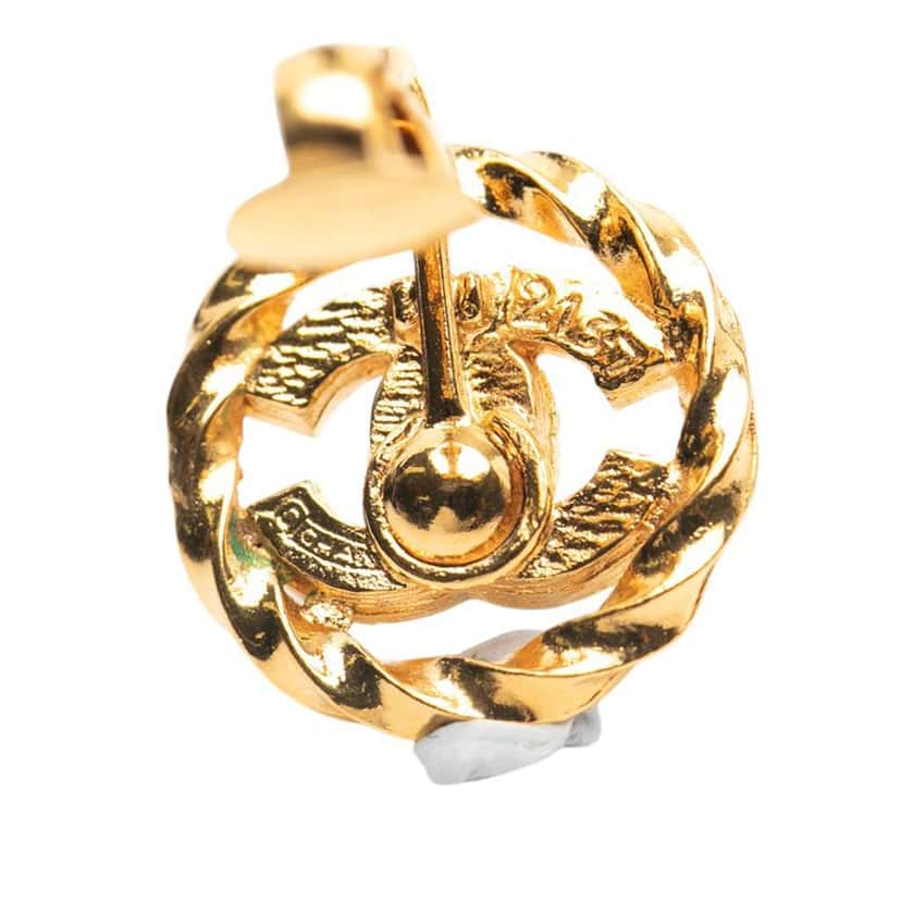 Chanel Gold Plated CC Rhinestones Clip On Earrings Gold Metal Good condition - Inside View