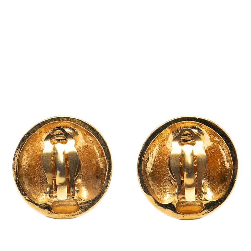 Chanel Gold Plated Logo Round Clip On Earrings Gold Metal Very good condition - Back View