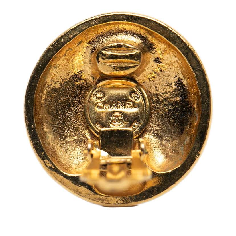 Chanel Gold Plated Logo Round Clip On Earrings Gold Metal Very good condition - Inside View