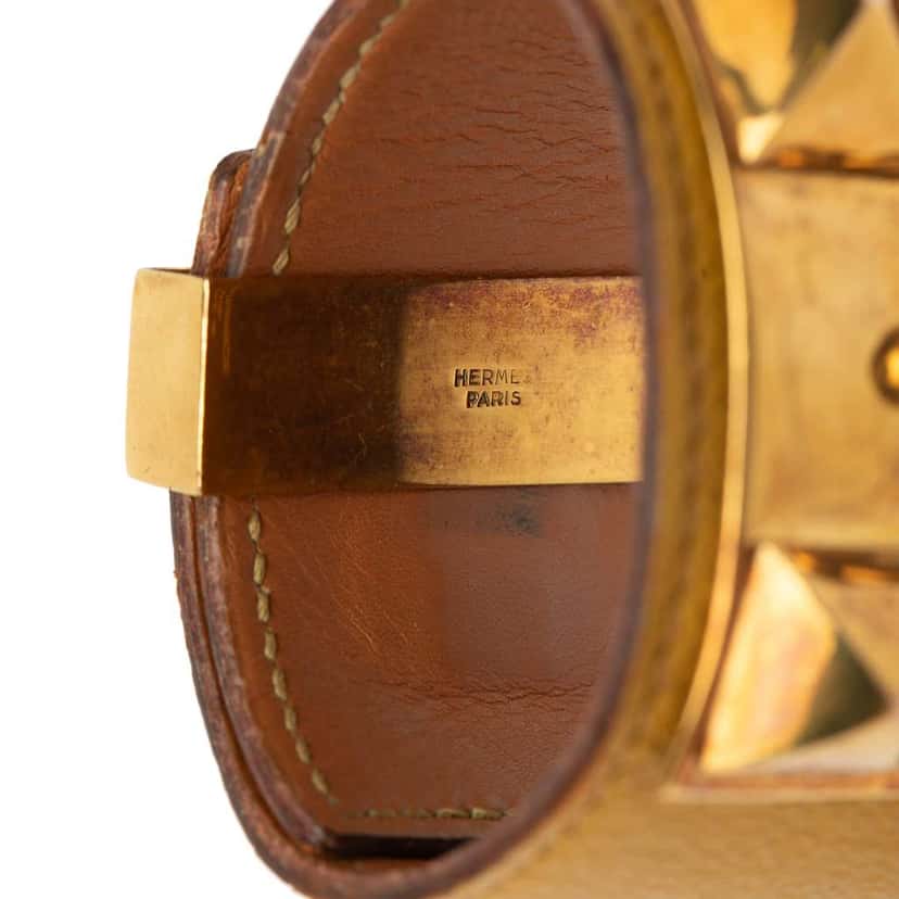 Hermès Leather and Gold Plated Collier de Chien Bracelet T3 Brown Leather Very good condition - Model View