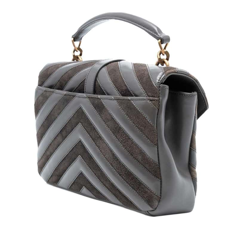 Saint Laurent Medium Calfskin and Suede Chevron Monogram College Satchel Grey Leather Good condition - Back View