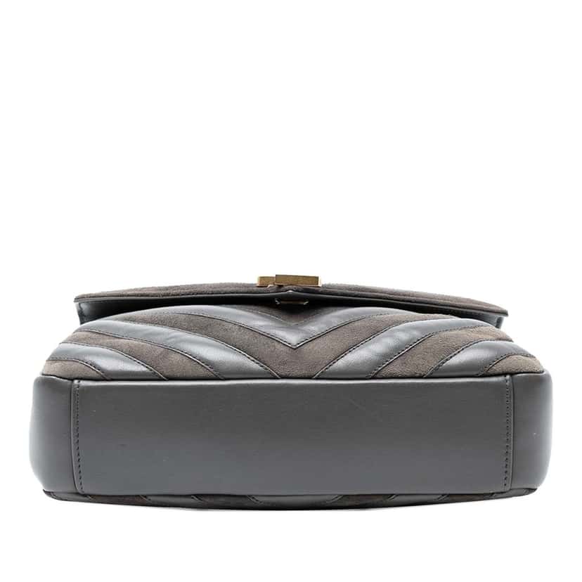 Saint Laurent Medium Calfskin and Suede Chevron Monogram College Satchel Grey Leather Good condition - Inside View