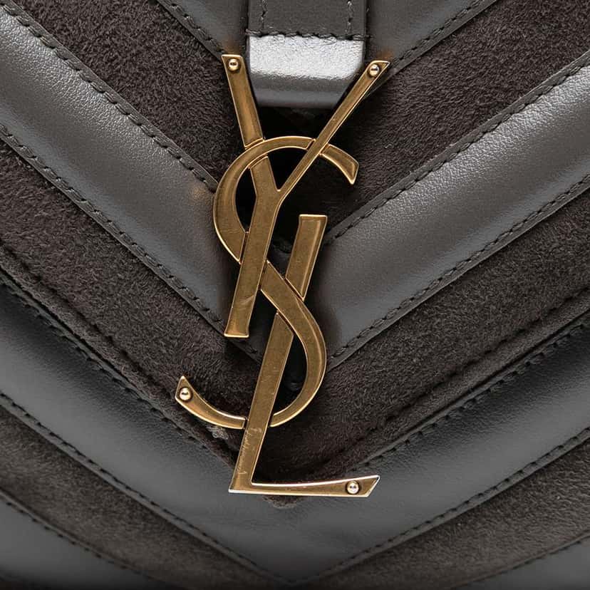 Saint Laurent Medium Calfskin and Suede Chevron Monogram College Satchel Grey Leather Good condition - Box View
