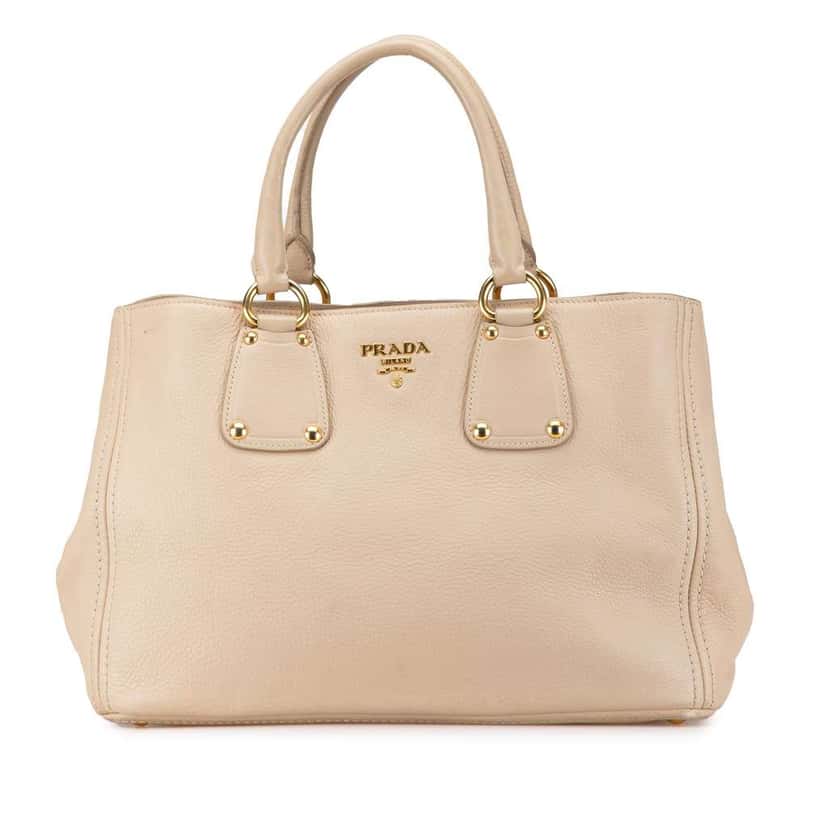 Prada Vitello Daino Open Convertible Tote Brown Leather Good condition - Front View