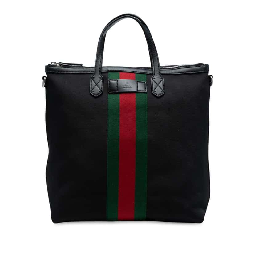 Gucci Canvas Techno Web Vertical Zip Tote Black Canvas Good condition - Front View