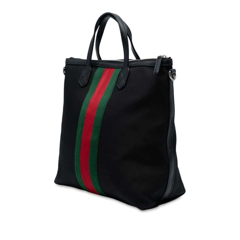 Gucci Canvas Techno Web Vertical Zip Tote Black Canvas Good condition - Back View