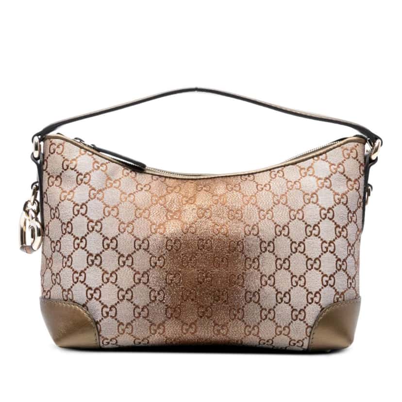 Gucci GG Lurex Heart Bit Handbag Brown Canvas Good condition - Front View