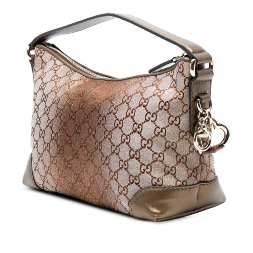 Gucci GG Lurex Heart Bit Handbag Brown Canvas Good condition - Back View