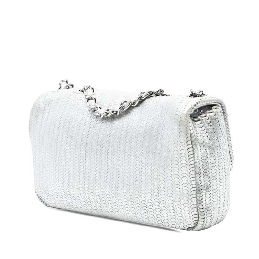 Chanel Small Metallic Lambskin Laser Cut Flap Silver Leather Good condition - Back View