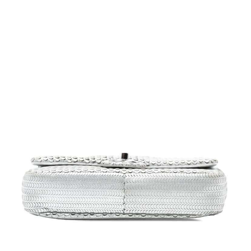 Chanel Small Metallic Lambskin Laser Cut Flap Silver Leather Good condition - Inside View