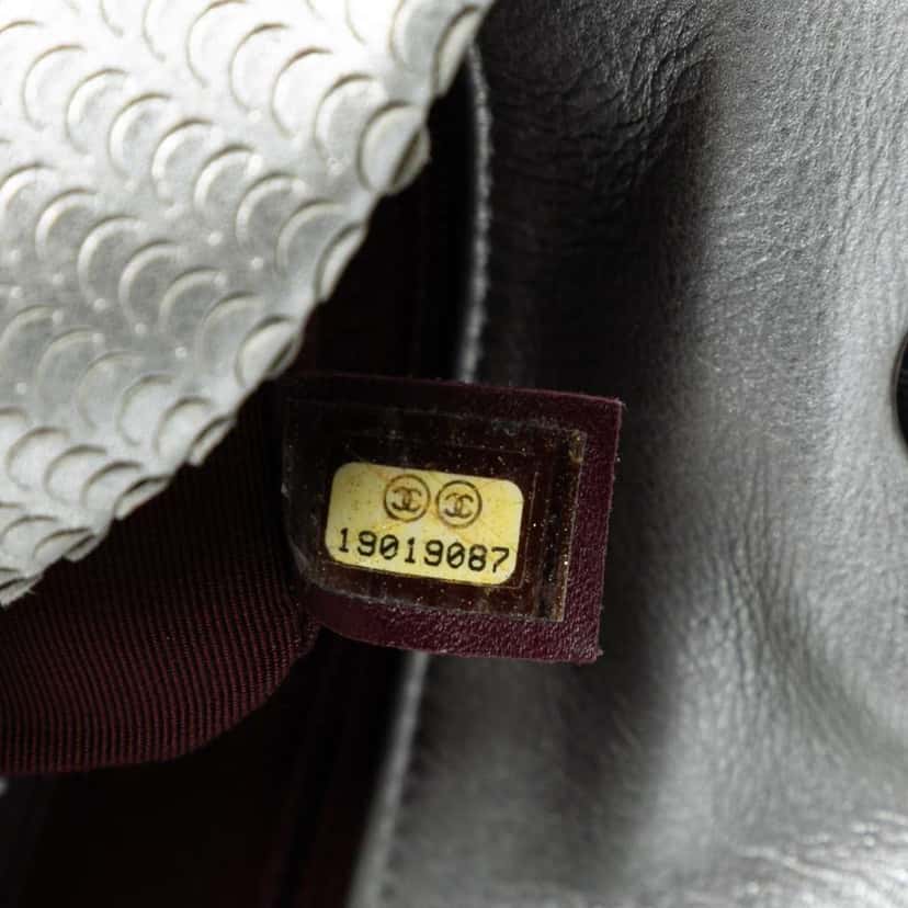 Chanel Small Metallic Lambskin Laser Cut Flap Silver Leather Good condition - Box View
