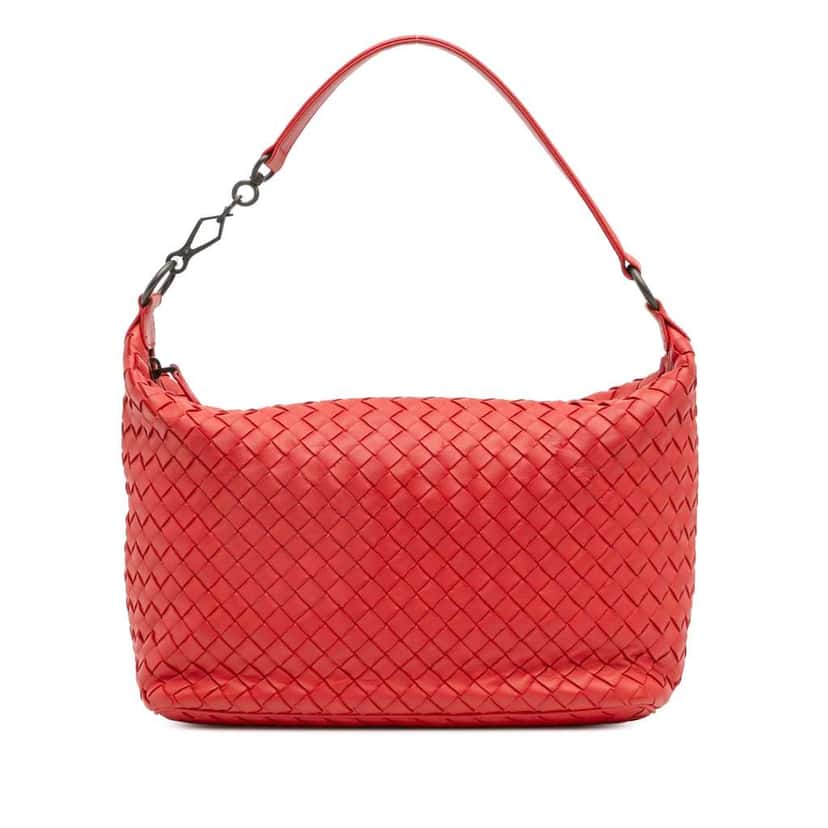 Bottega Veneta Nappa Intrecciato Shoulder Bag Red Leather Good condition - Front View