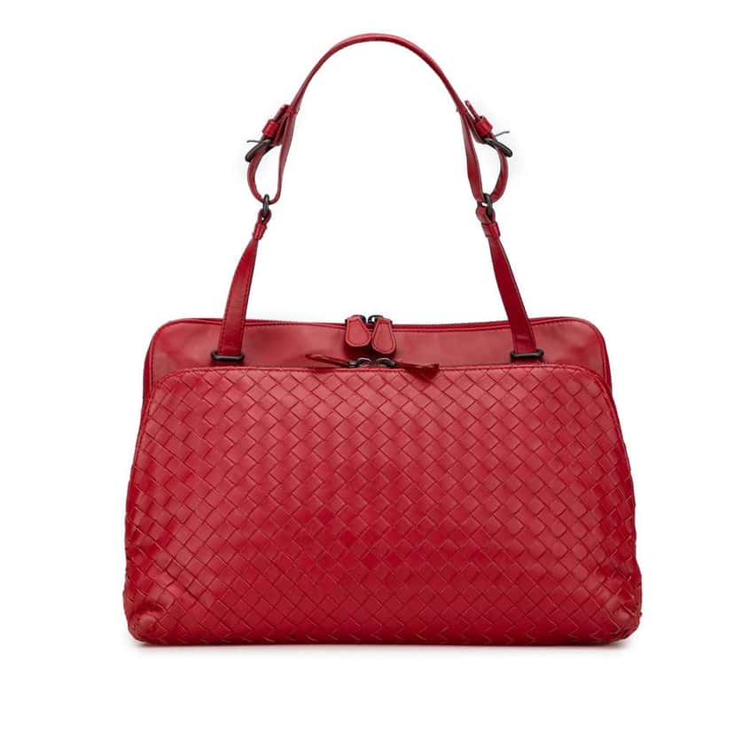 Bottega Veneta Nappa Intrecciato Shoulder Bag Red Leather Good condition - Front View