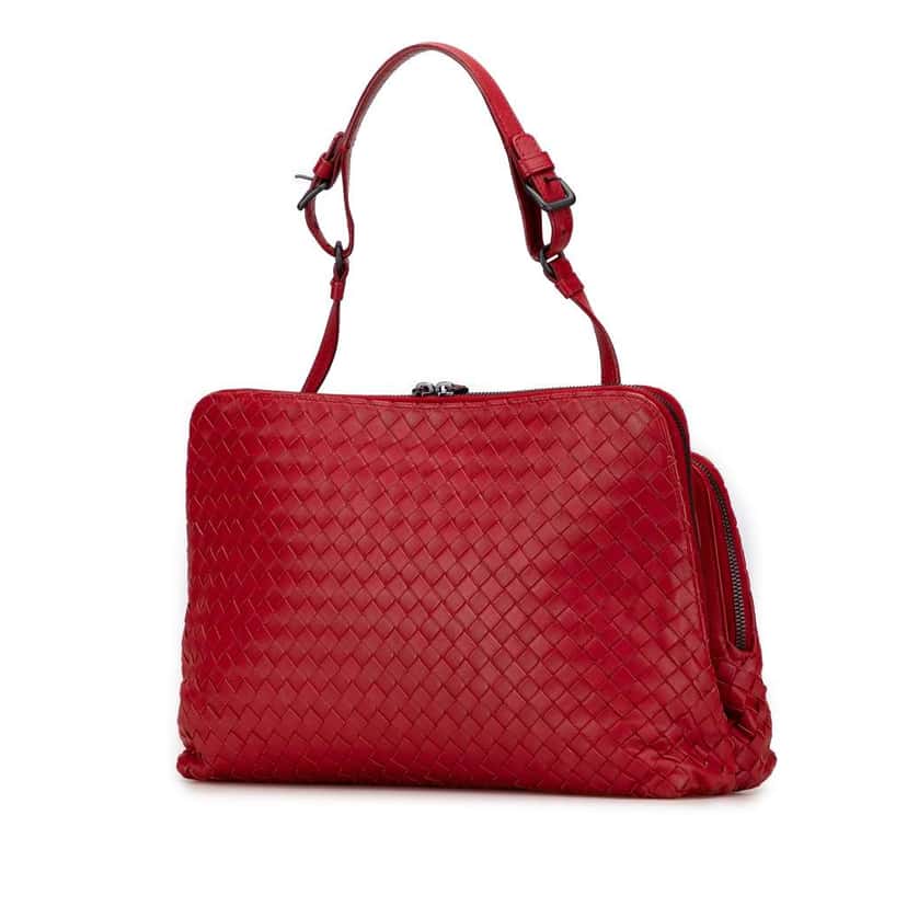 Bottega Veneta Nappa Intrecciato Shoulder Bag Red Leather Good condition - Back View