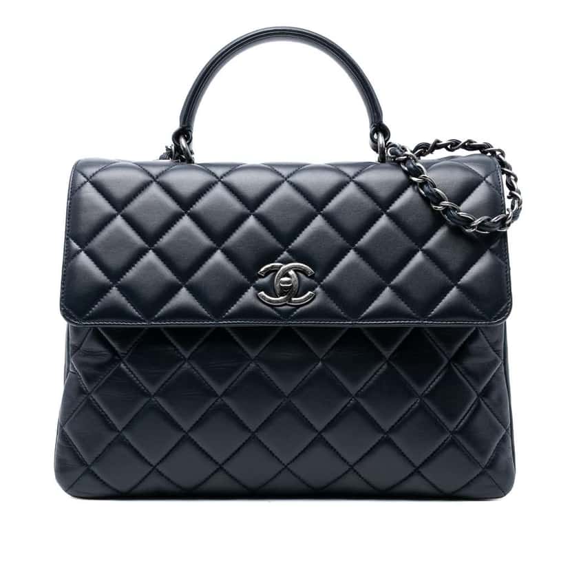 Chanel Large Lambskin Trendy CC Top Handle Flap Blue Leather Good condition - Front View