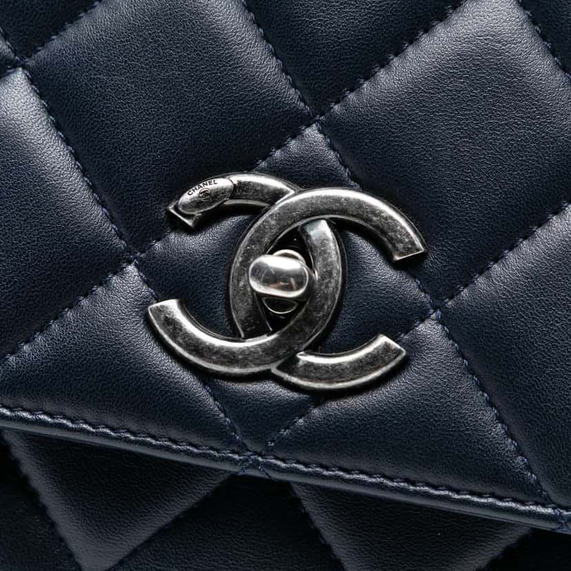 Chanel Large Lambskin Trendy CC Top Handle Flap Blue Leather Good condition - Box View