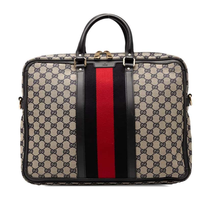 Gucci GG Canvas Web Briefcase Brown Canvas Good condition - Front View