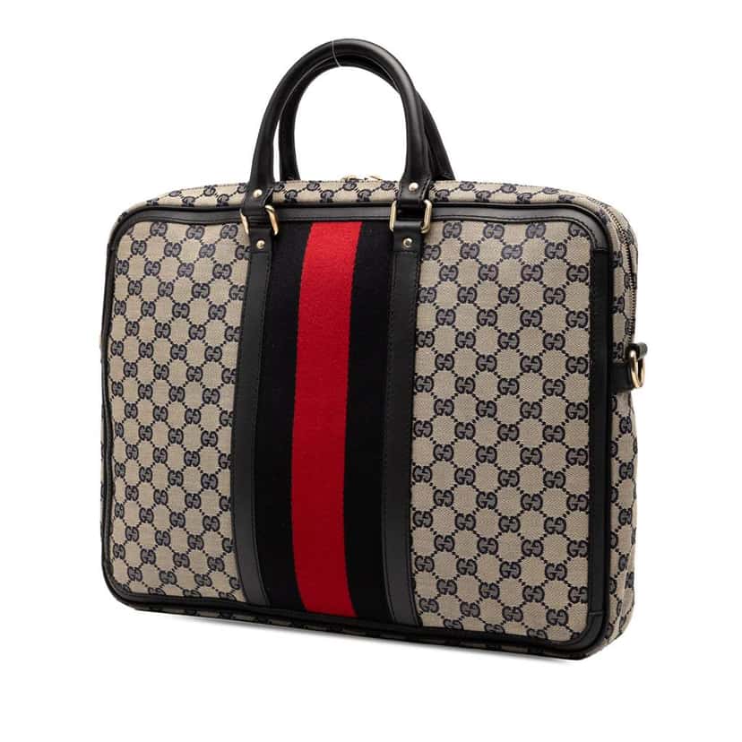 Gucci GG Canvas Web Briefcase Brown Canvas Good condition - Back View