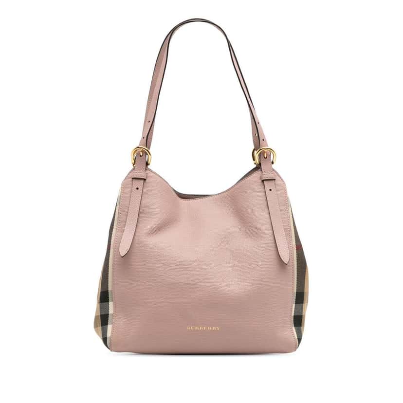 Burberry Small Leather and House Check Canvas Canterbury Tote Pink Leather Good condition - Front View