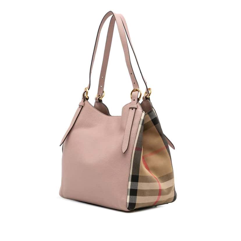 Burberry Small Leather and House Check Canvas Canterbury Tote Pink Leather Good condition - Back View