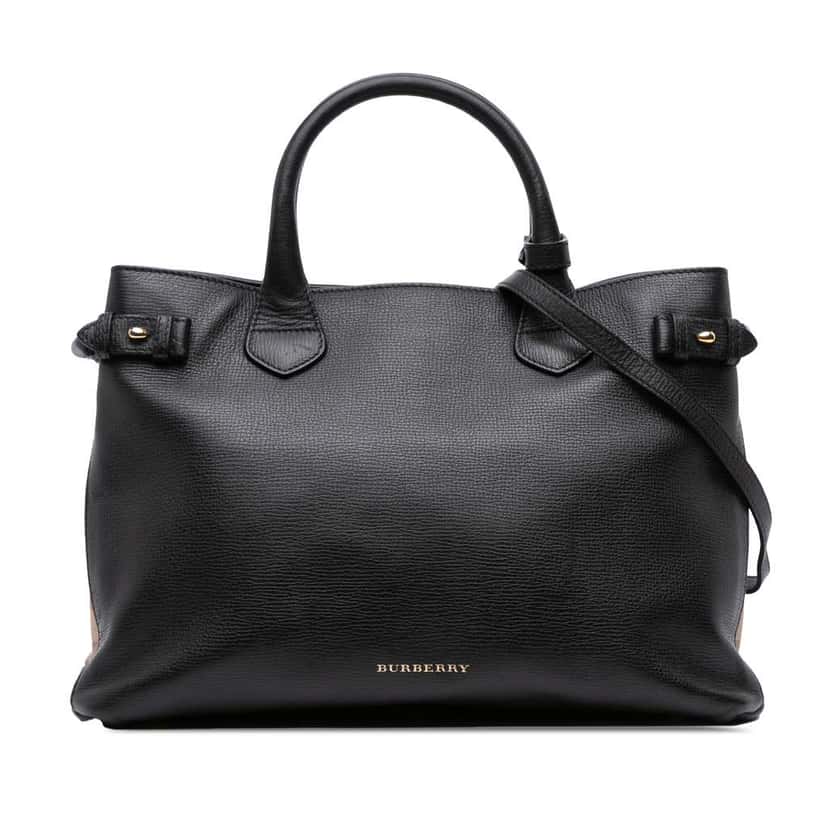 Burberry Medium Leather and House Check Banner Satchel Black Leather Good condition - Front View