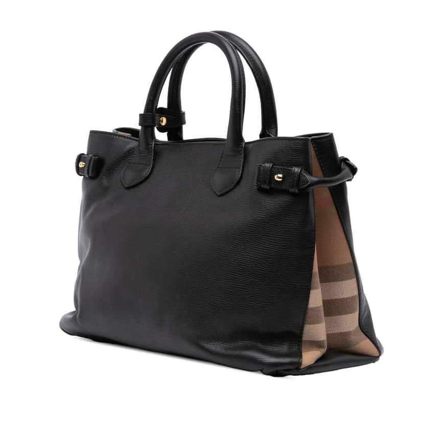 Burberry Medium Leather and House Check Banner Satchel Black Leather Good condition - Back View