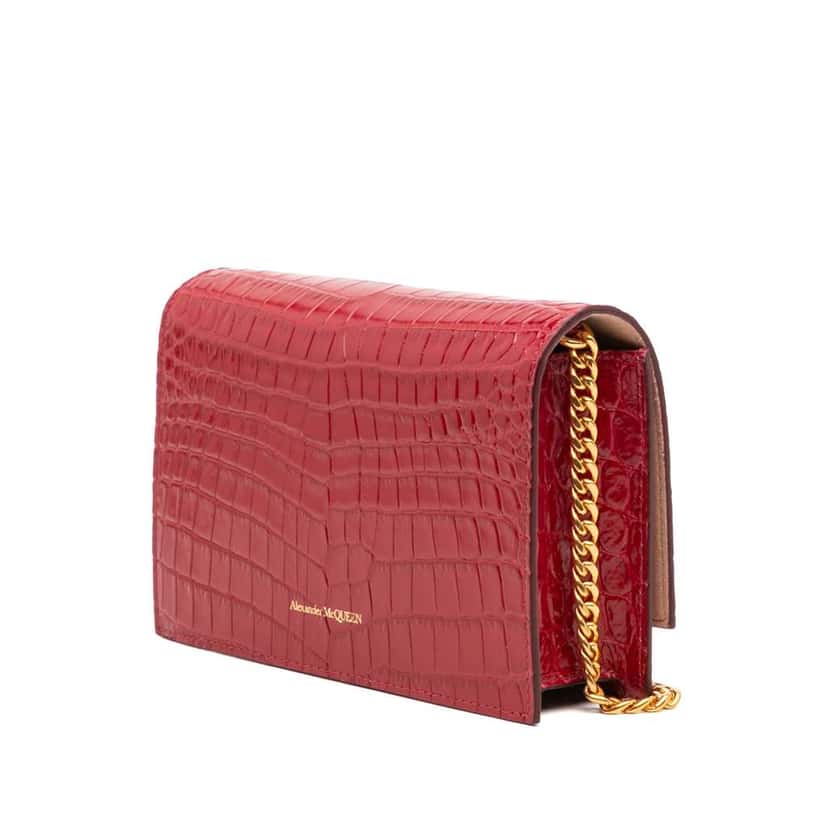 Alexander Mcqueen Small Crocodile Embossed Calfskin Skull Crossbody Red Leather Good condition - Back View