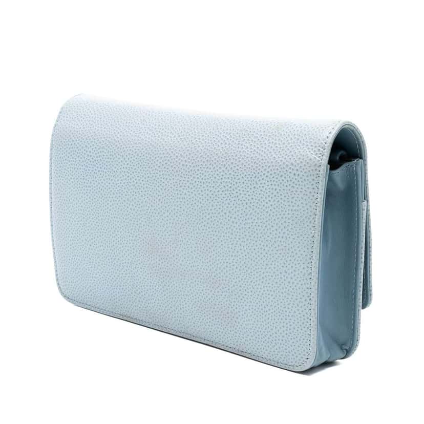 Chanel CC Caviar Wallet On Chain Blue Leather Good condition - Back View