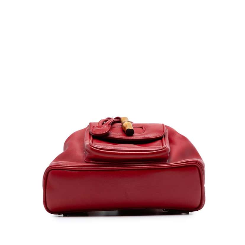 Gucci Leather Bamboo Drawstring Backpack Red Leather Good condition - Inside View