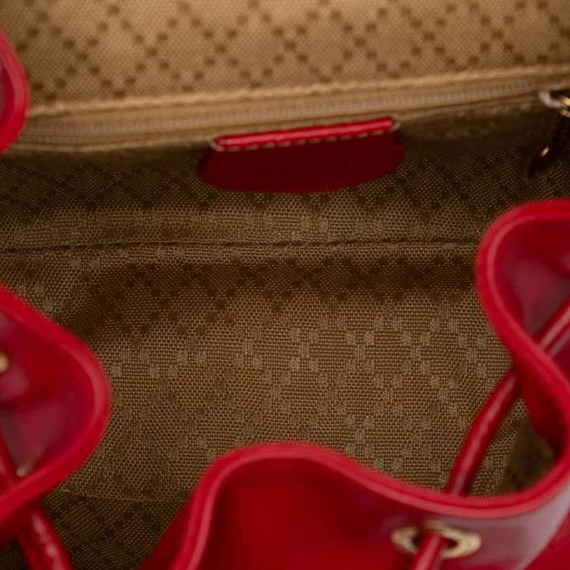 Gucci Leather Bamboo Drawstring Backpack Red Leather Good condition - Model View
