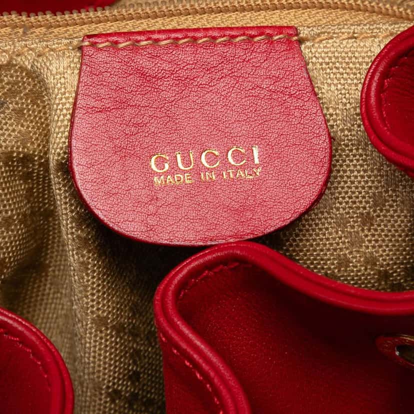 Gucci Leather Bamboo Drawstring Backpack Red Leather Good condition - Box View