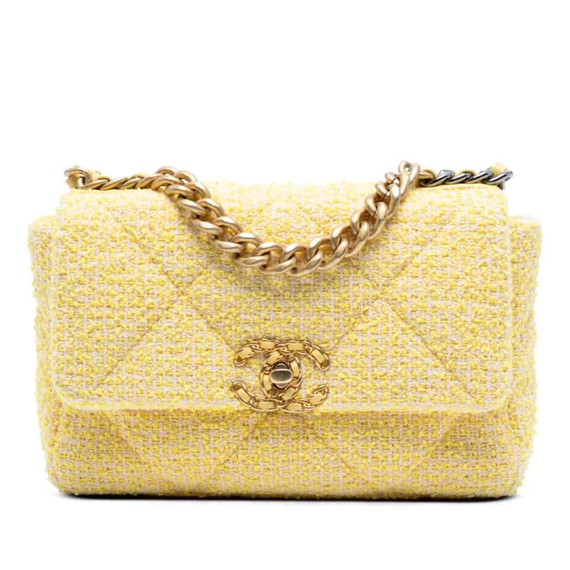 Chanel Medium Tweed 19 Flap Yellow Tweed Good condition - Front View