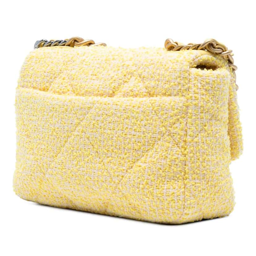 Chanel Medium Tweed 19 Flap Yellow Tweed Good condition - Back View