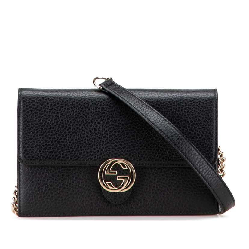Gucci Leather Interlocking G Dollar Wallet on Chain Black Leather Good condition - Front View