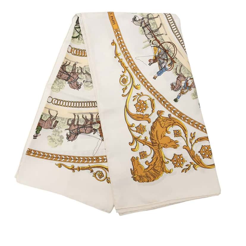 Hermès La Promenade De Longchamps Silk Scarf White Silk Good condition - Front View