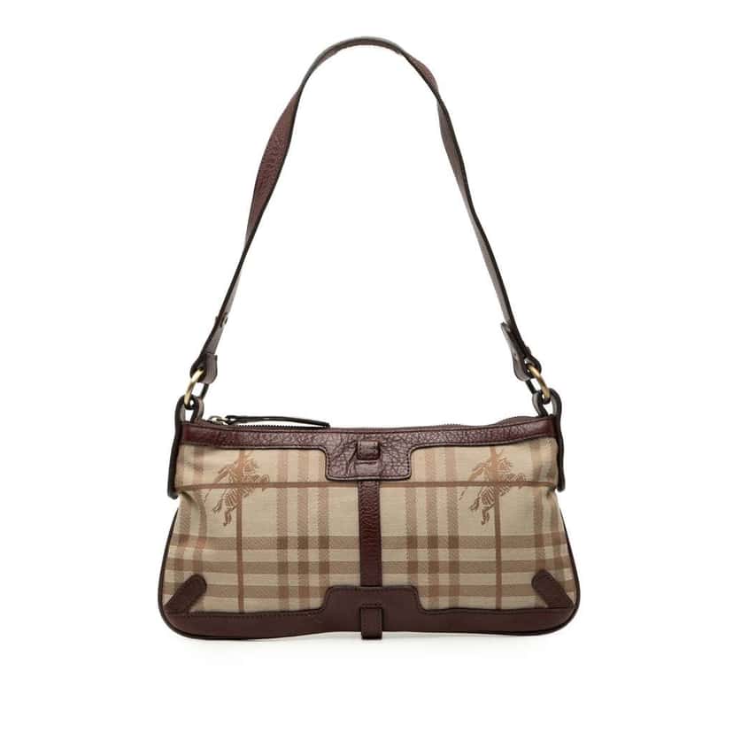 Burberry Haymarket Check Canvas Shoulder Bag Brown Canvas Good condition - Front View