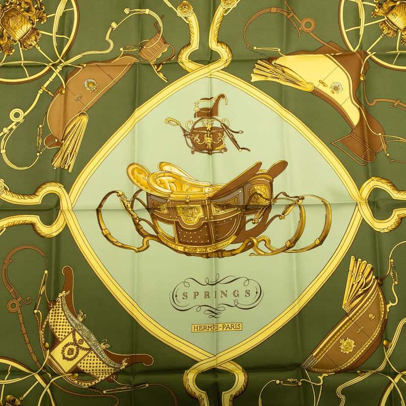 Hermès Springs Silk Scarf Green Silk Good condition - Back View