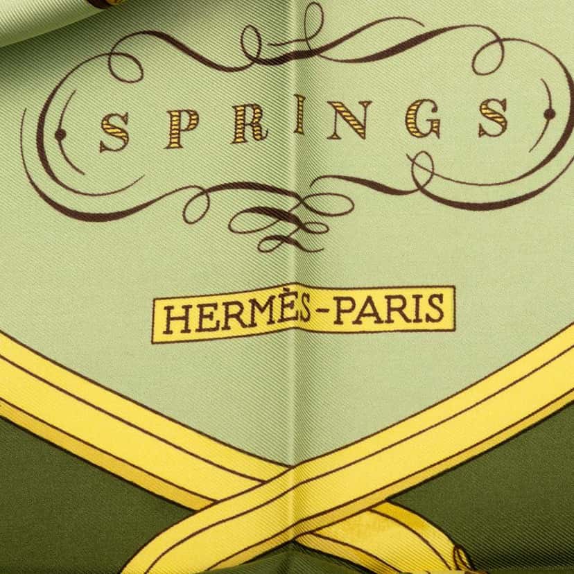 Hermès Springs Silk Scarf Green Silk Good condition - Inside View