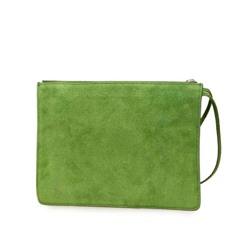 Bottega Veneta Suede Clutch Green Leather Very good condition - Back View