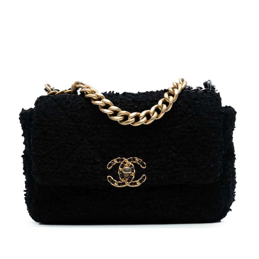 Chanel Medium Tweed 19 Flap Black Tweed Good condition - Front View