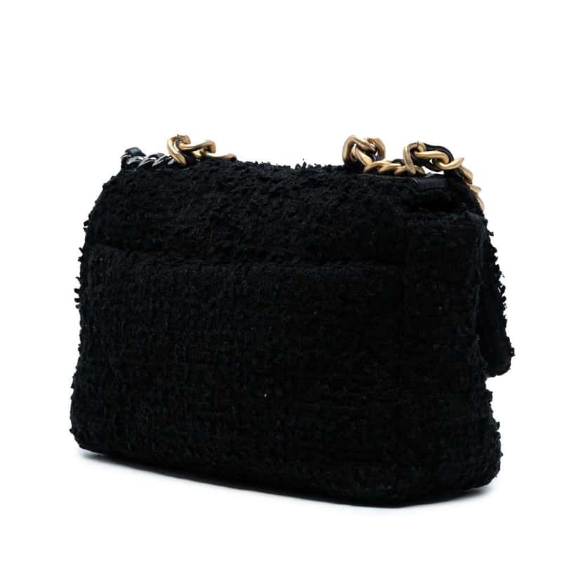 Chanel Medium Tweed 19 Flap Black Tweed Good condition - Back View