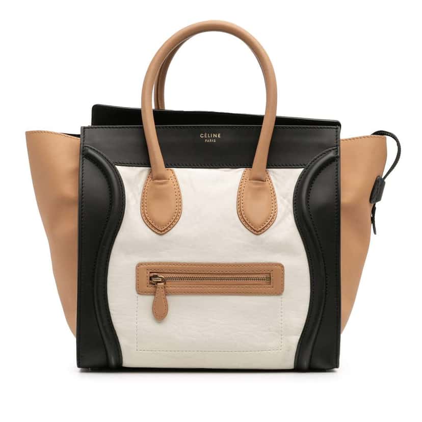 Celine Mini Tricolor Calfskin Luggage Tote White Leather Good condition - Front View