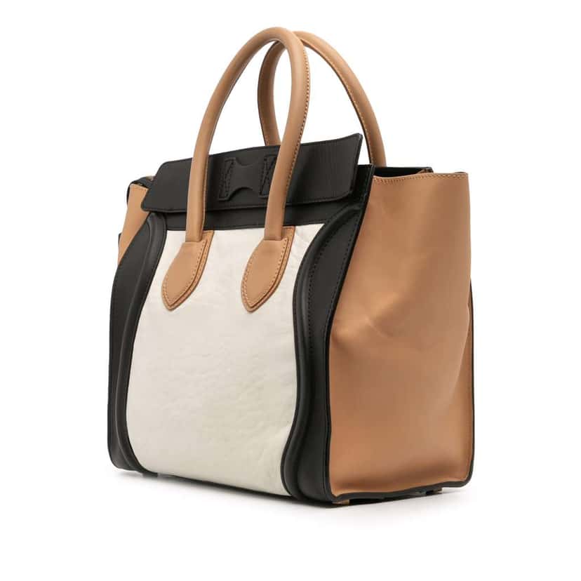 Celine Mini Tricolor Calfskin Luggage Tote White Leather Good condition - Back View