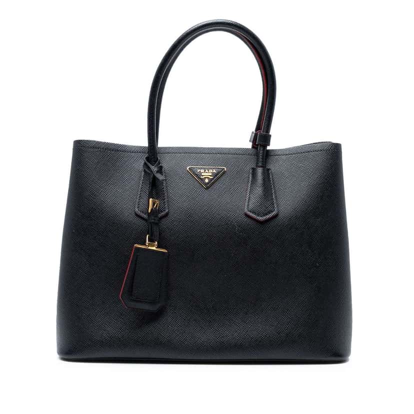 Prada Large Saffiano Cuir Double Satchel Black Leather Good condition - Front View
