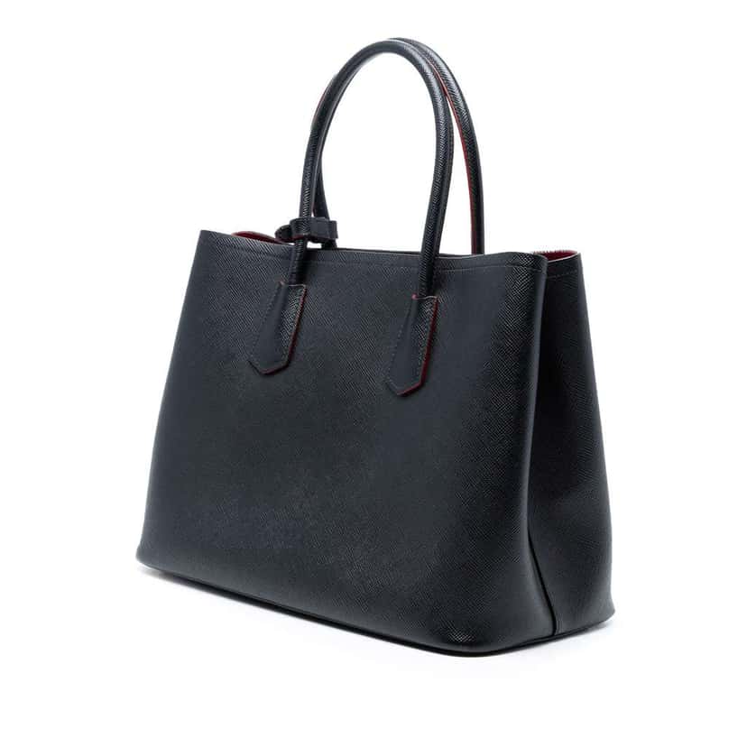 Prada Large Saffiano Cuir Double Satchel Black Leather Good condition - Back View